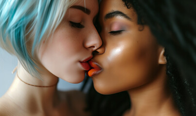 Gorgeous passionate lesbian kiss - obrazy, fototapety, plakaty