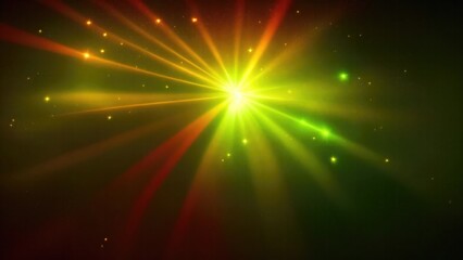 Red light burst, abstract beautiful rays of lights on a  dark Green background with the color of yellow, golden sparkling backdrop, and blur bokeh