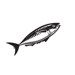 captivating Mackerel fish silhouette, aesthetic Mackerel silhouette, black and white illustration 