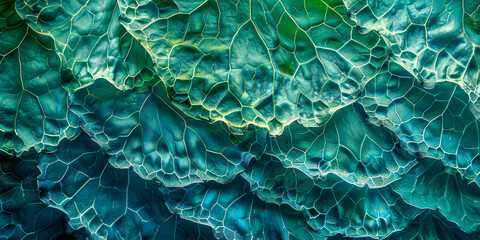 A macro shot reveals the intricate, vein-like patterns of a lush green leaf, showcasing the beauty and complexity of plant life - obrazy, fototapety, plakaty