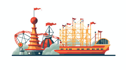Amusement park pirate ship icon flat vector