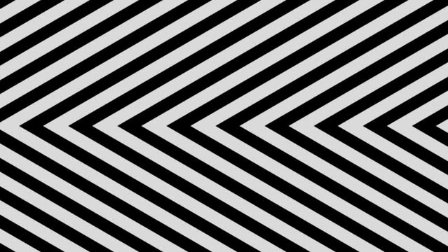 Modern black and white gradient horizontal motion graphic background with looping, thick, V angular lines coming out of the margin