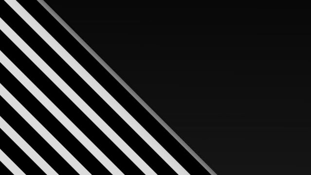 Modern horizontal motion graphic background with black and white gradient and parallel and diagonal lines coming out of a shape on the lateral margin with empty space to write text