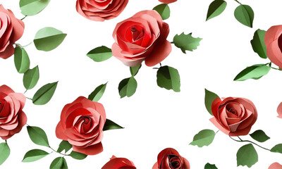 Artistic creations of red roses on paper. High-quality PNG format. With a clear, white backdrop. Ideal for use in mockups and designing graphics. Suitable for layouts and banners, mockup designs