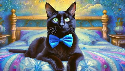 Black cat with blue tie