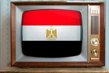 national flag, old tube vintage TV 60s, concept of eternal values ​​on television, global world...