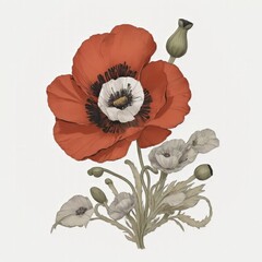 A Poppy tattoo traditional old school bold line on white background