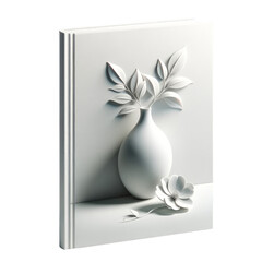 A white book with a white vase and a white flower, World Book Day, the celebration of knowledge, isolated on a transparent background.