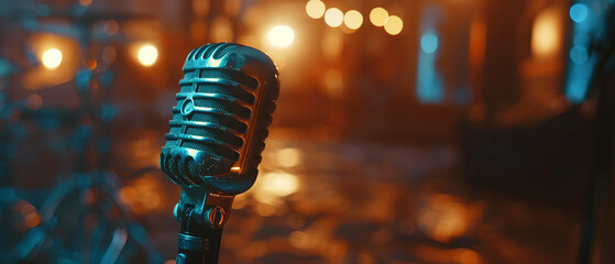 Close view of old-style microphone unpredictable textures - obrazy, fototapety, plakaty