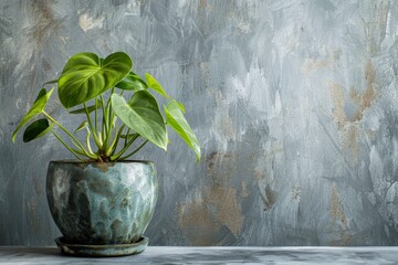 Philodendron in Flowerpot Isolated, Philodendron House Plant in Flowerpot on Blurred Background - obrazy, fototapety, plakaty