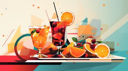 Colorful cocktails and drinks with fruits. Different alcohol cocktail drinks with fruit flavors