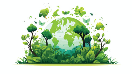 Happy earth day green plants trees save flat vector
