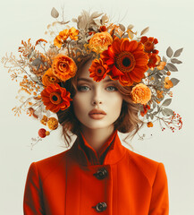 Beautiful girl in a wreath of flowers. Spring fashion. Beauty, fashion.