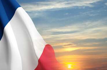 Flag of France against the sunset - obrazy, fototapety, plakaty