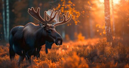 a cinematic and Dramatic portrait image for moose
