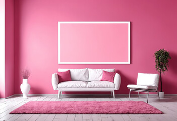 Design interior with mockup frame on pink wall