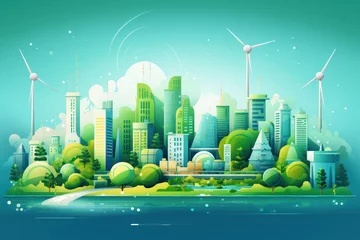 Papier Peint photo Corail vert Green Energy City: A Sustainable Urban Oasis in a Modern World