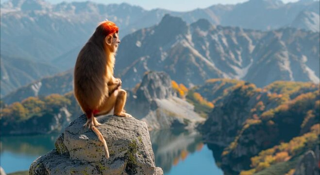 a monkey on a rock footage