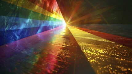 A conceptual image of light shining through a prism to create a spectrum, each color representing different social identities coming together in harmony, on a clear background.