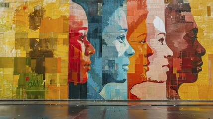 A conceptual scene of a mural depicting iconic human rights activists, their legacy immortalized in art, set against the clarity of a public wall.