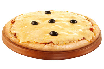 pizza de queijo mussarela com azeitonas pretas isolado em fundo transparente