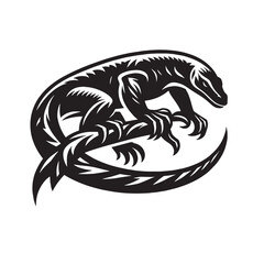 Komodo dragon silhouette , Komodo Dragon, Vector clipart- black and white illustration