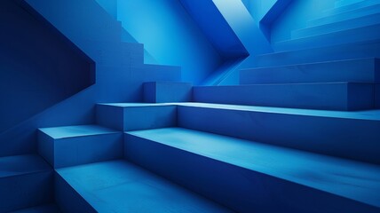 Obraz premium Abstract blue geometric shapes forming an intricate maze of planes and stairs