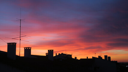 Beautiful sunset sky colours in Leiria, Portugal