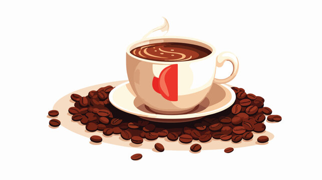Illustration with a coffee bean that drinks hot coffee