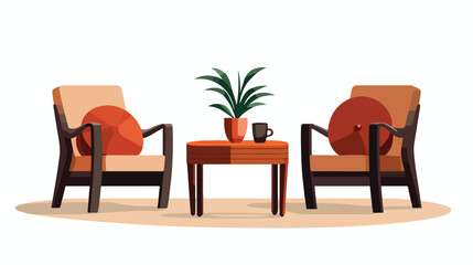 Interior furniture chair and table vector logo flat
