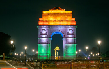 The India Gate or All India War Memorial with illuminated in New Delhi in India - 756602597