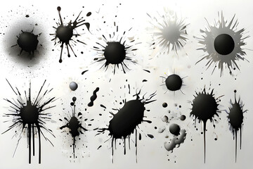 Big set of grunge splashes, paint splashes, stains on a white background, illustration.