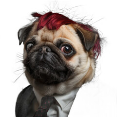 Pug Dog Wearing Suit and Tie On a Transparent Background PNG