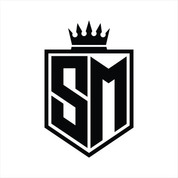 recommend clip art: SM Logo monogram bold shield geometric shape with crown outline black and white style design