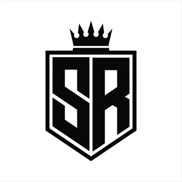 recommend clip art: SR Logo monogram bold shield geometric shape with crown outline black and white style design