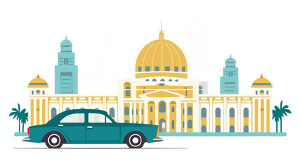 Kolkata car icon outline vector. Indian architecture
