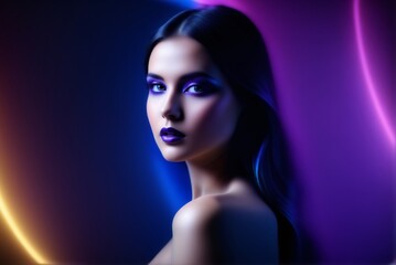 Fototapeta premium Girl flaunts stylish makeup and hair. Artistic background enhances the allure.