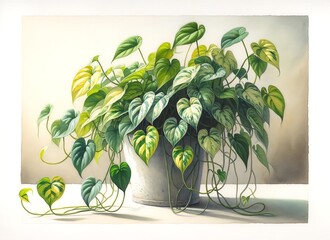 Watercolor illustration of Pothos plants