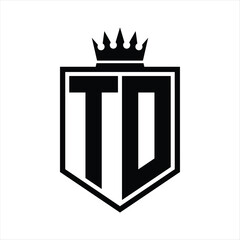 TD Logo monogram bold shield geometric shape with crown outline black and white style design