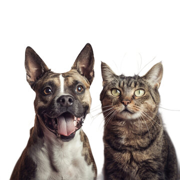 A Cat and a Dog Sitting Next to Each Other On a Transparent Background PNG