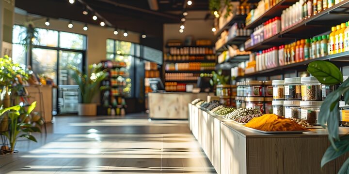 A store with a lot of food and a plant in the corner