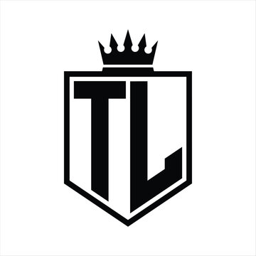 recommend clip art: TL Logo monogram bold shield geometric shape with crown outline black and white style design
