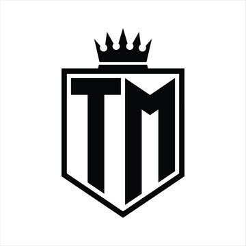 recommend clip art: TM Logo monogram bold shield geometric shape with crown outline black and white style design