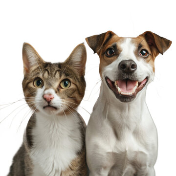 Cat and Dog Posing for Picture On a Transparent Background PNG