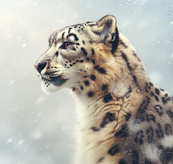 Fototapeta premium snow leopard amidst a snowfall