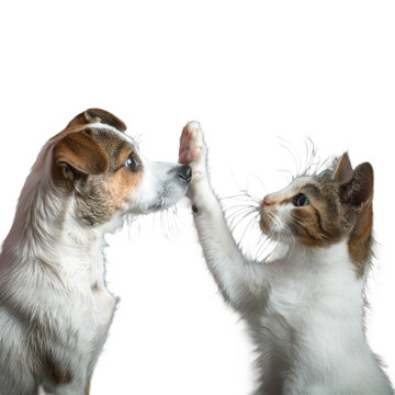 Dog and Cat Touching Hands. Shut Up On a Transparent Background PNG