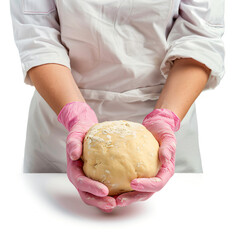 a chef holding a dough ball