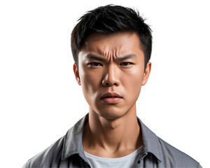 Obraz premium angry asian man isolated on white/transparent background, cut out