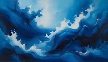 "Azure Abyss": A deep azure abstract masterpiece fills the frame, resembling the depths of an endless ocean.