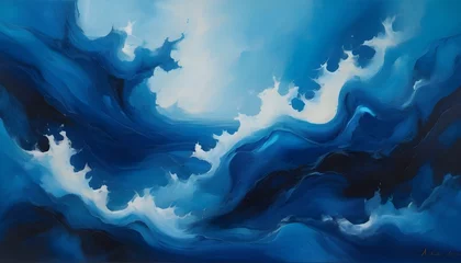 Rideaux velours Cristaux "Azure Abyss": A deep azure abstract masterpiece fills the frame, resembling the depths of an endless ocean.